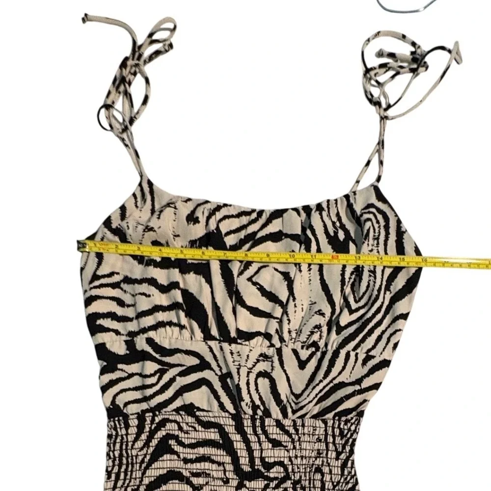 Zebra Print Smocked Bodysuit Black Cream Tie Strap Women Med Going out Animalier - Picture 6 of 8